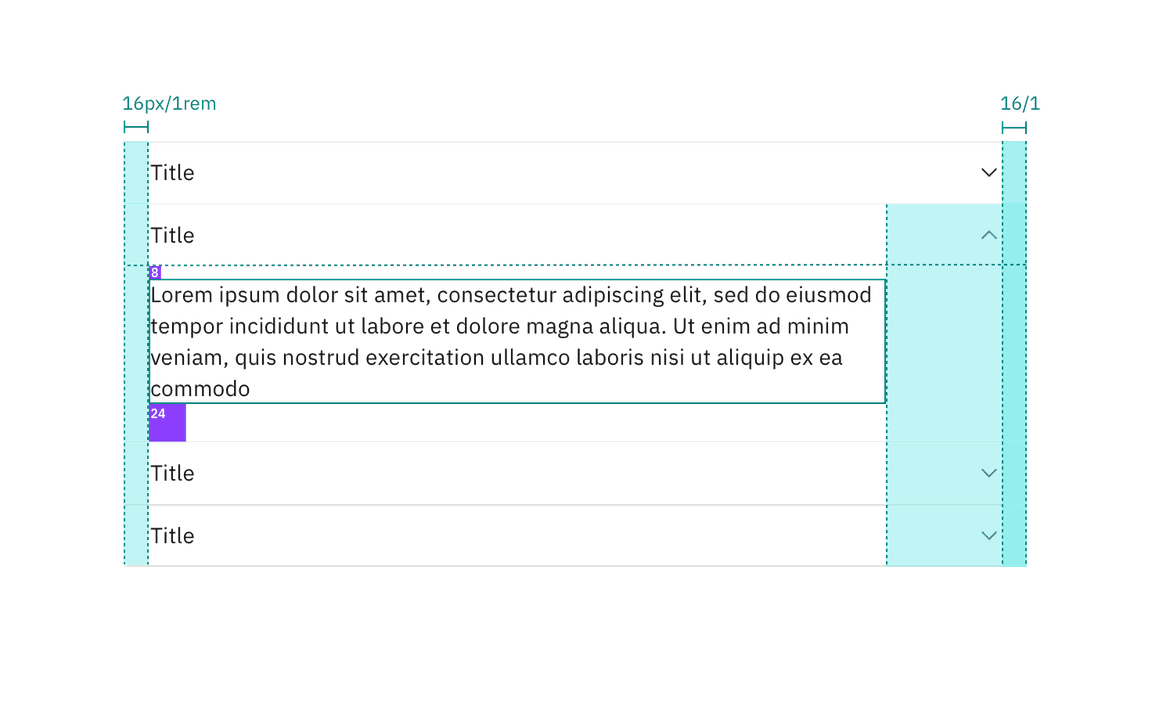 Spacing measurements for default accordion alignment